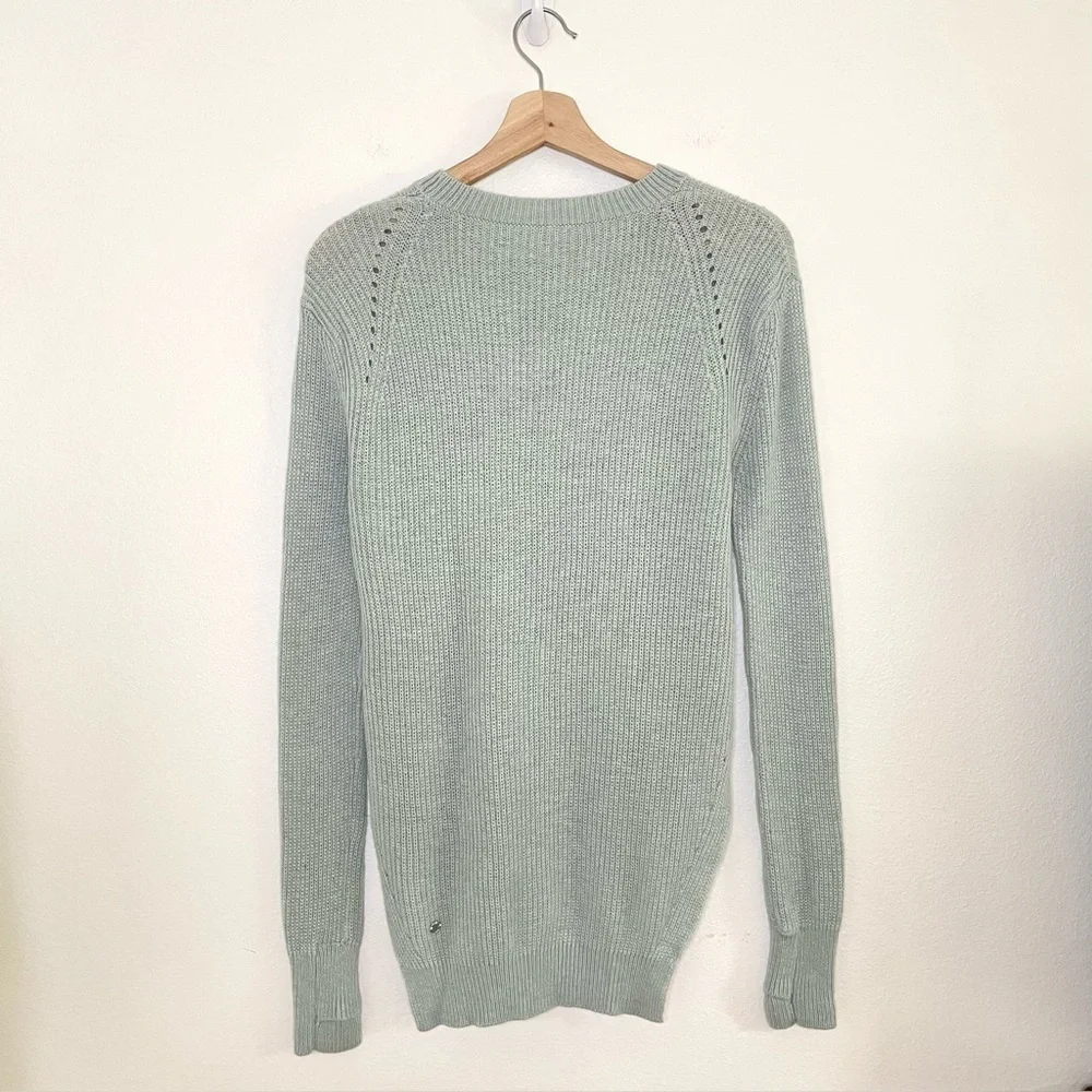 Lululemon Seva Sweater Merino Wool Pointelle Knit High Low Pullover Minty Grey 4